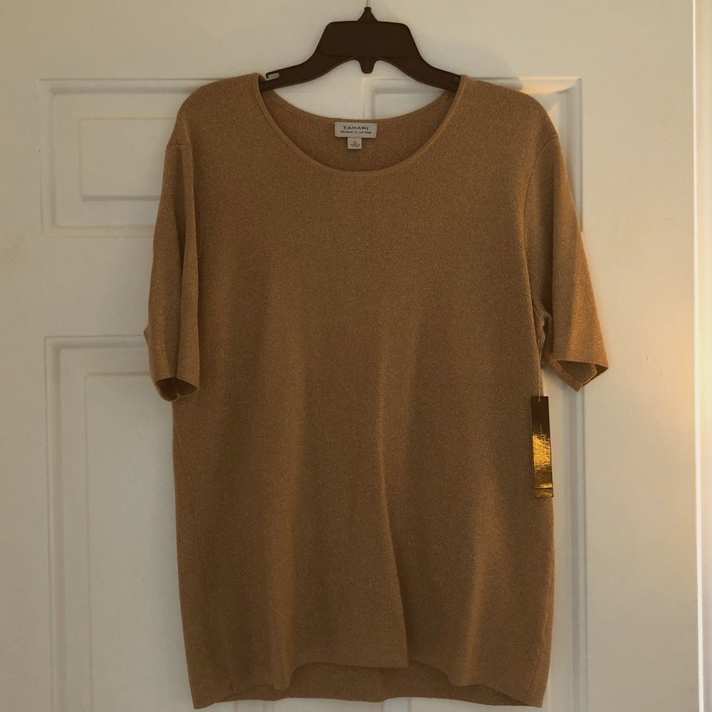 Gold Jersey XL Tahari ASL short sleeve sweater